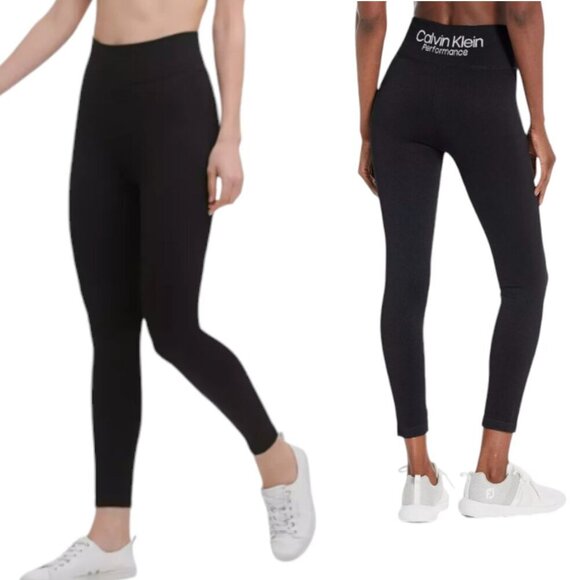 Calvin Klein Performance Ribbed Leggings High Waist Workout Black Size M EUC - Picture 2 of 11